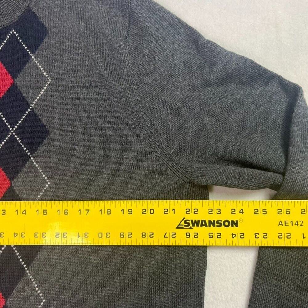 Brooks Brother Sweater Men M Gray Red 100% Merino Wool Half Zip Argyle Mock Neck - Picture 6 of 8